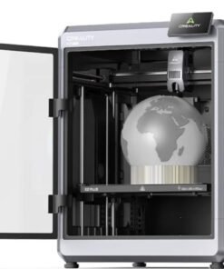 Picture of a 3D printer with a model of the Earth.